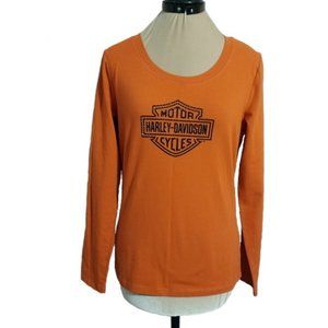 Harley Davidson Women Cotton Classic Orange Shirt Pullover, Size M